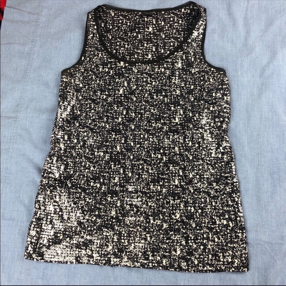 ANN TAYLOR black and white sequin tank top SM.